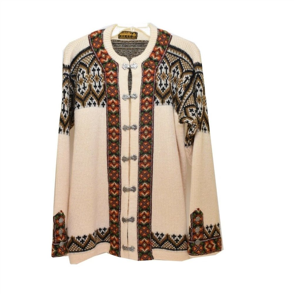 Vintage Nordstrikk Wool Sweater Medium Large Ivory Silver Toggle Closure